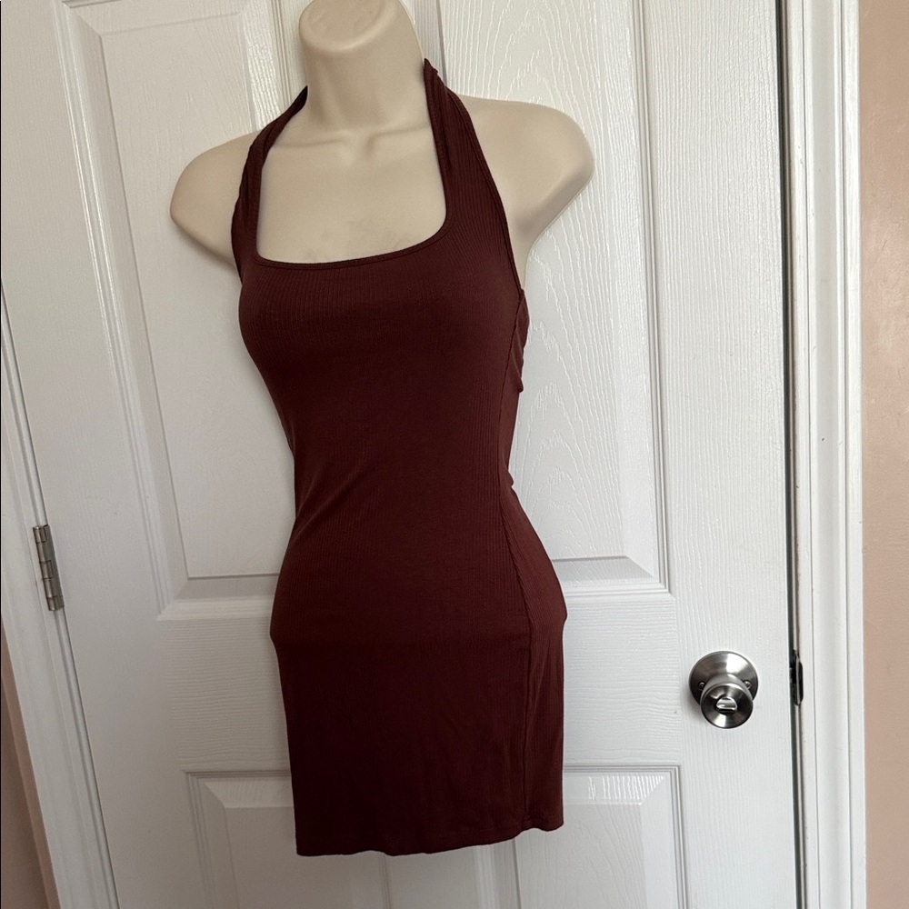 Brown Mini Halter Dress